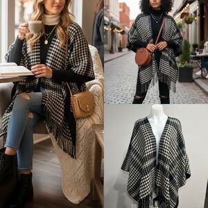look collection plaid black white poncho